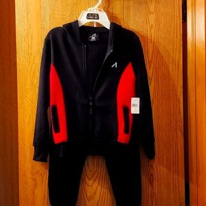 NWT, little boys, size 6, 2 piece workout suit. Black & Red.